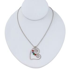 Estate Sterling Silver 925 Glass Bead Pendant Spiral Heart Necklace 18.5"